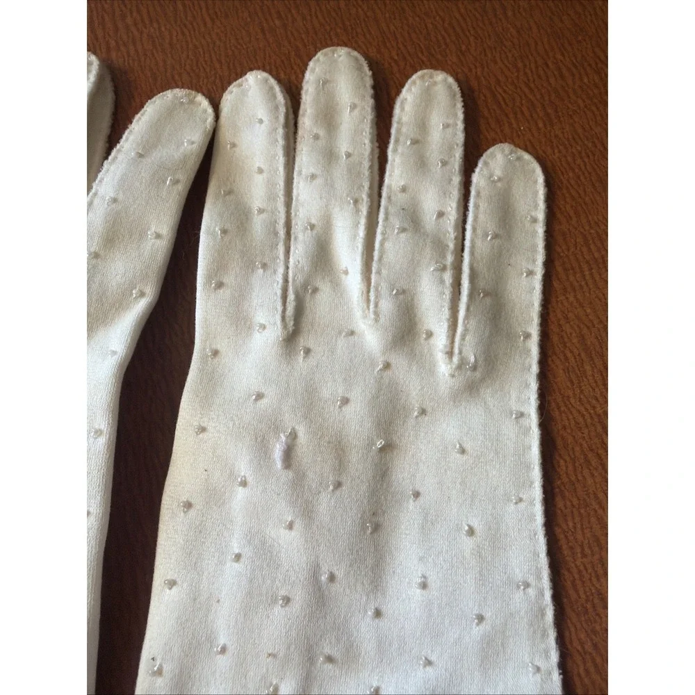 Vtg Ivory Simplex 100% Cotton Gloves Size 7 Beaded